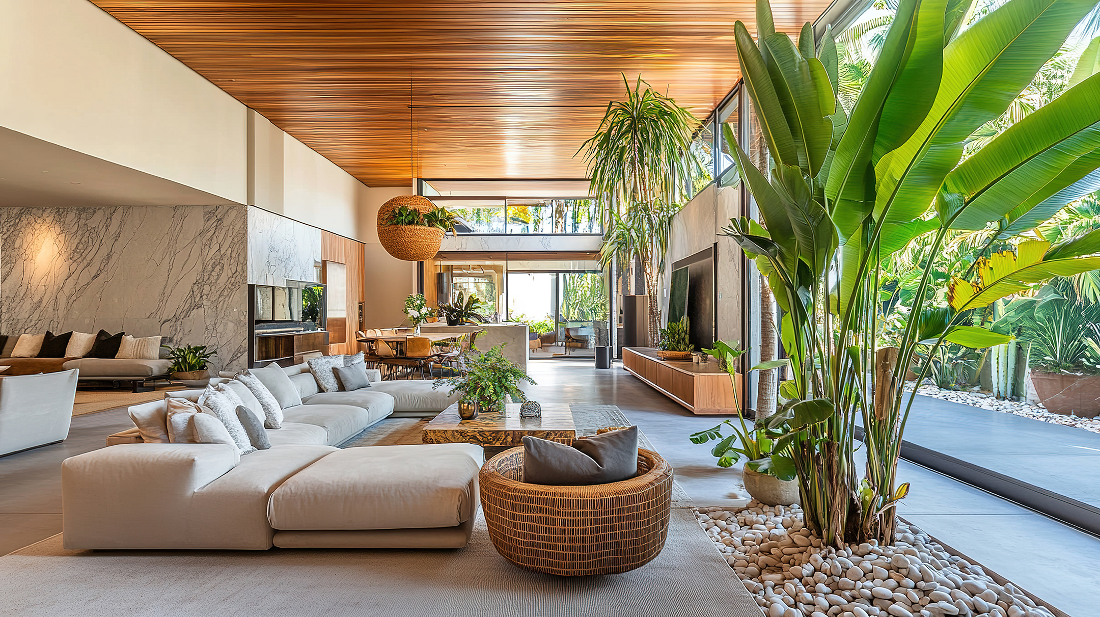 Biophilic Luxury Living Room with Lush Green Details