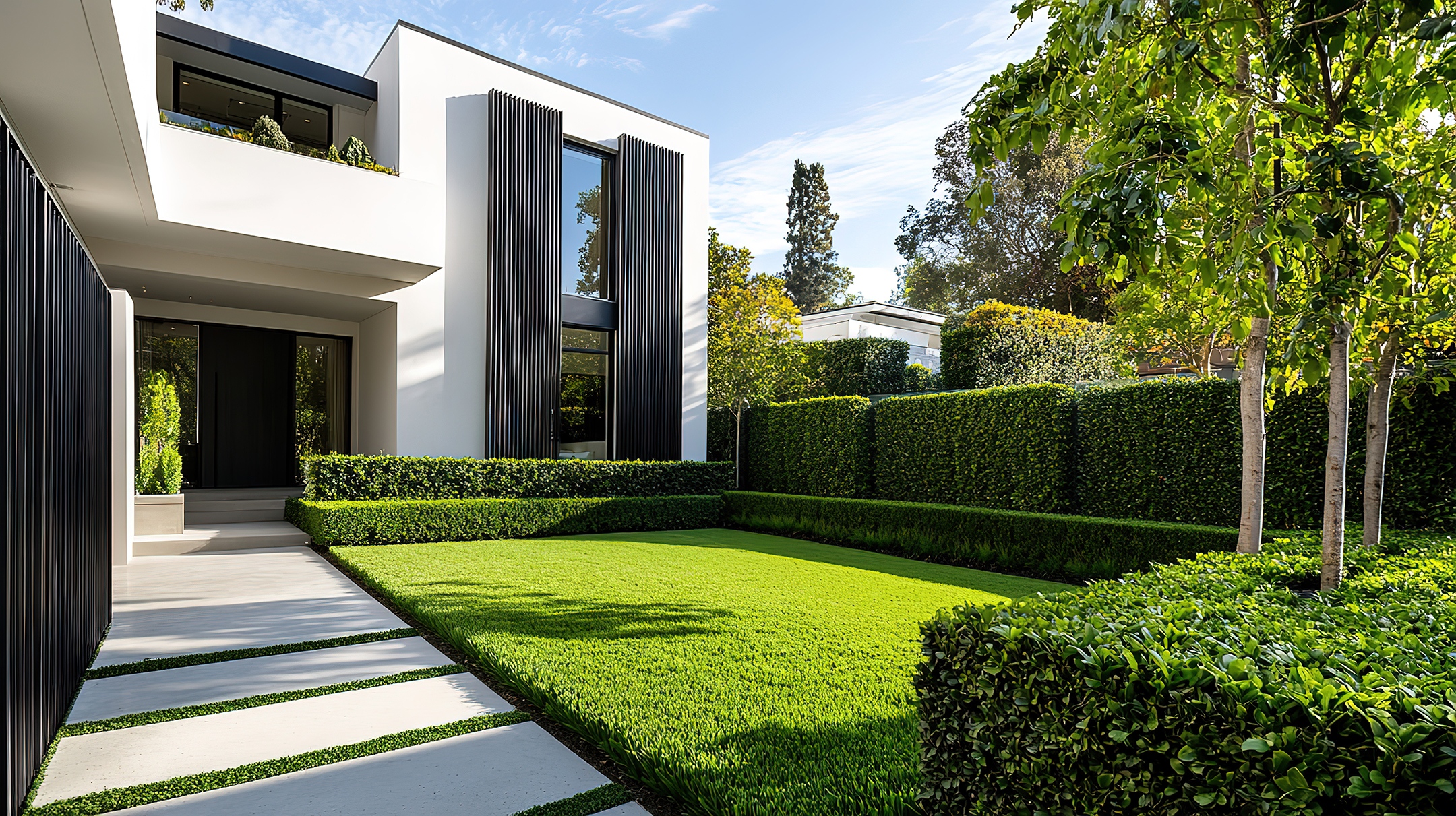 contemporary-house-design-with-trimmed-hedge-garden-with-shading-detail