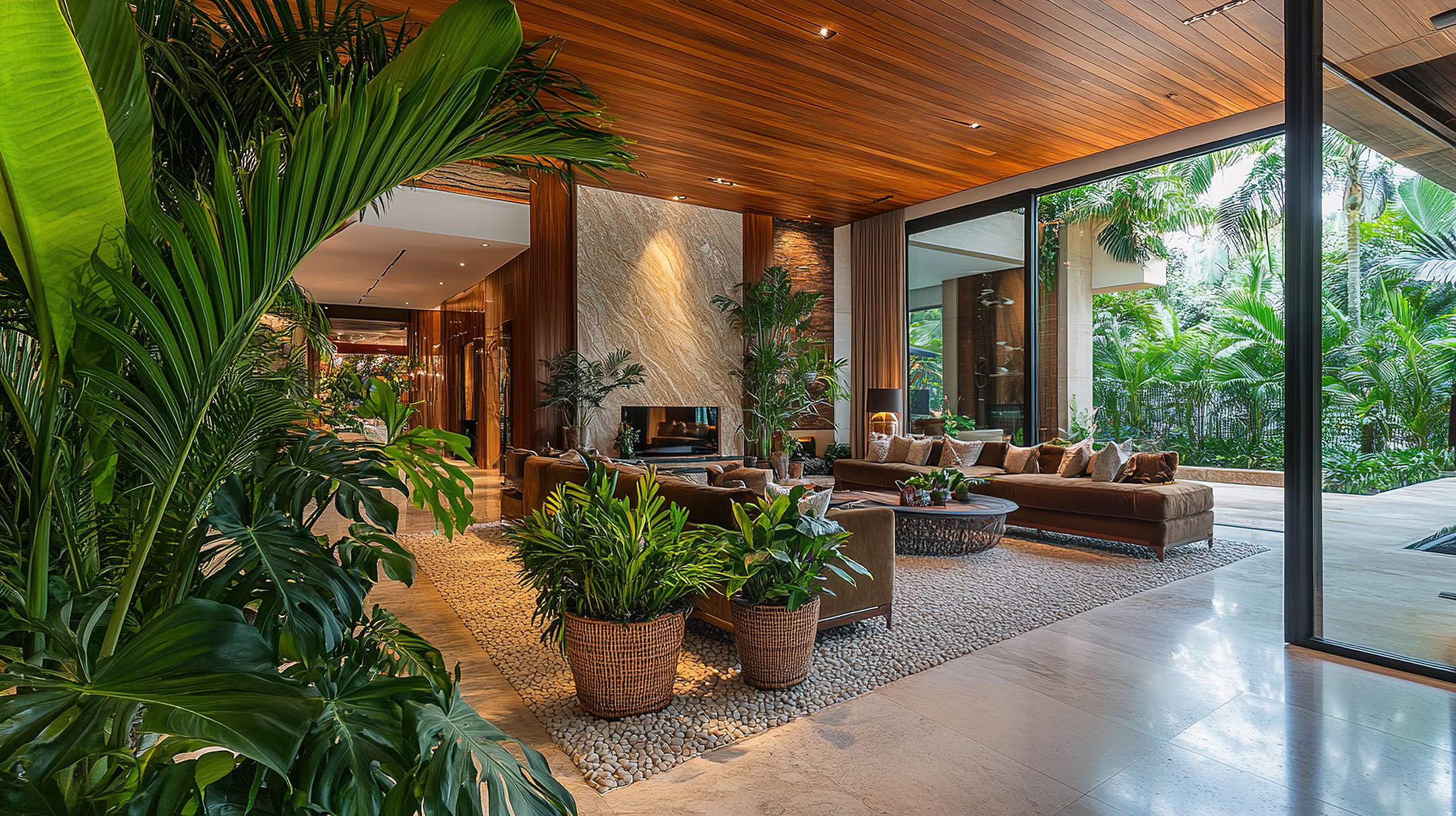 Eco-Luxury Living Room with Indoor Green Sanctuary