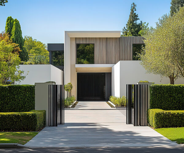 Contemporary House Design with Hedge Garden
