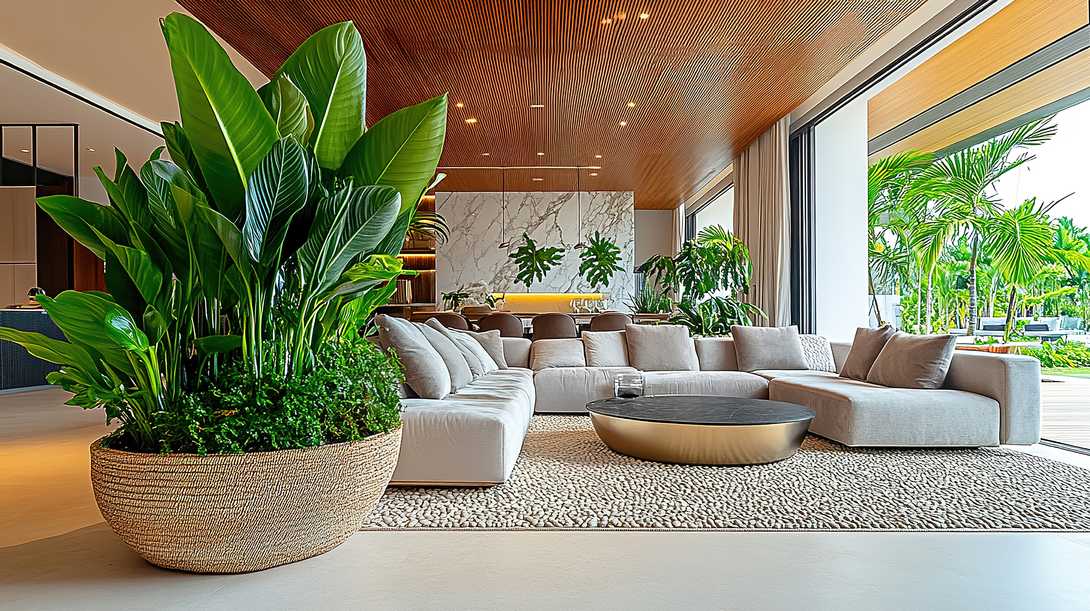 Luxury Biophilic Living Room with Organic Modern Touch