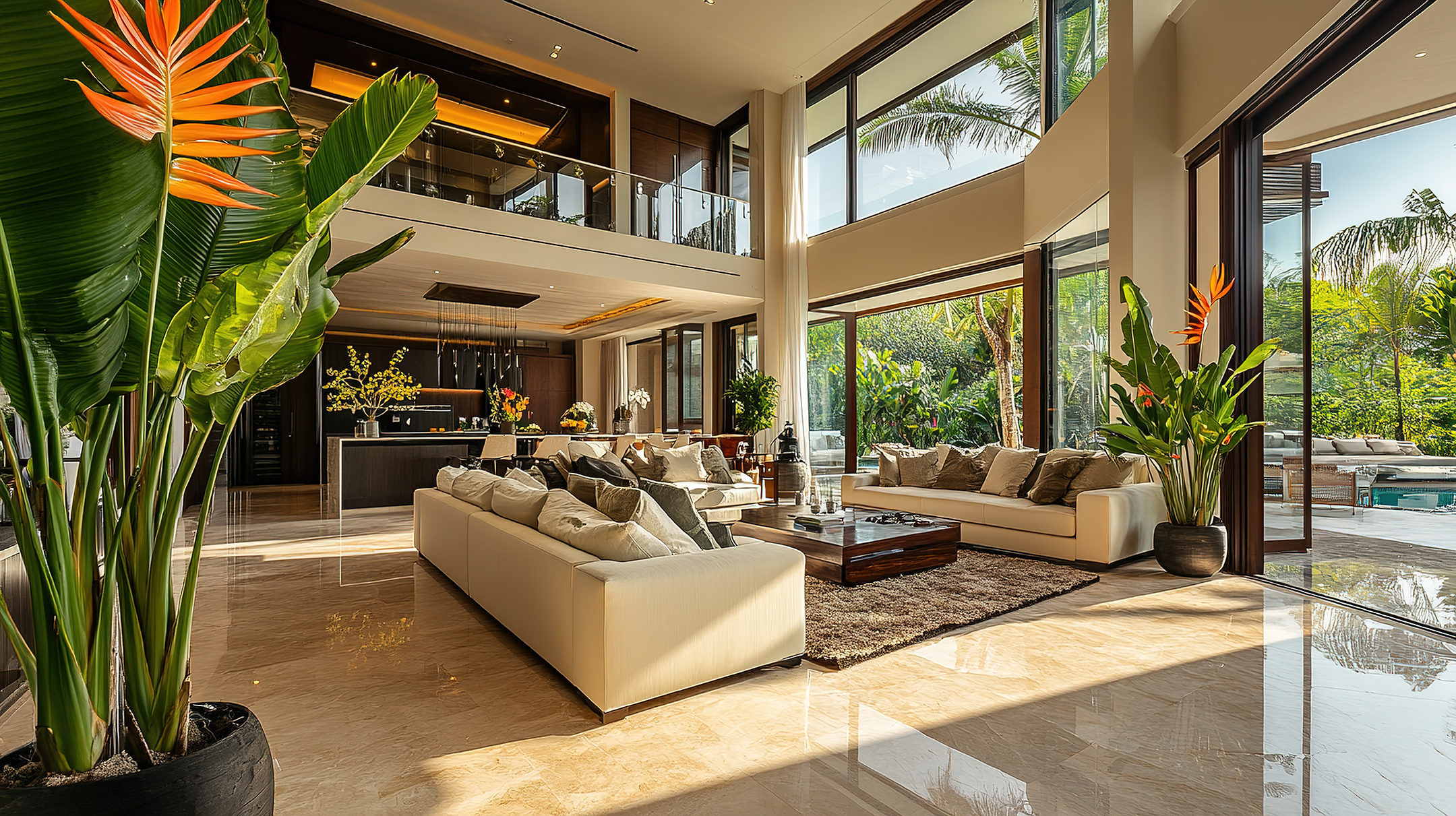 Modern Biophilic Living Room with Premium Finishes