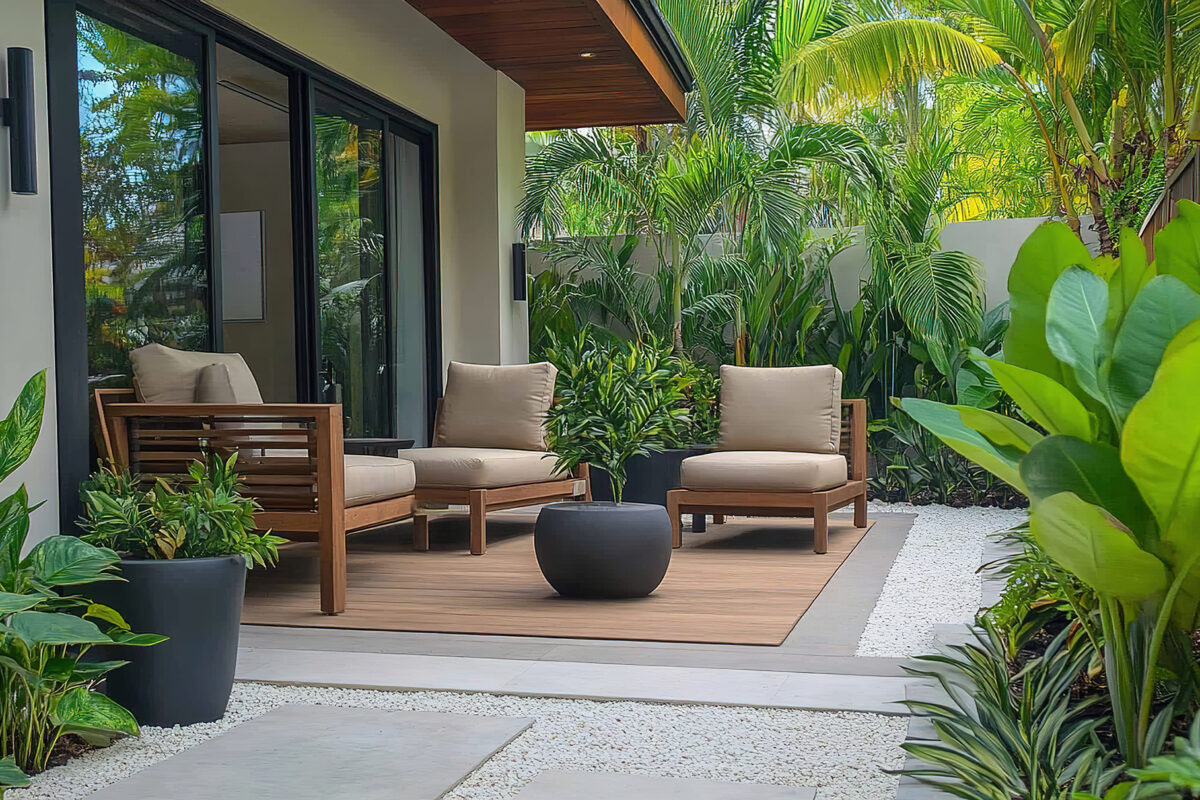 Modern Side Terrace Design with Lush Garden