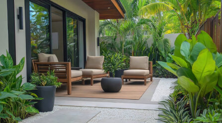 Modern Side Terrace Design with Lush Garden