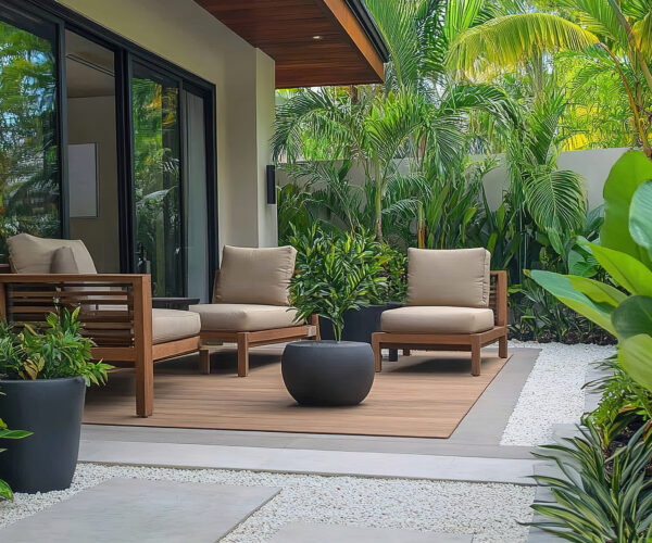 Modern Side Terrace Design with Lush Garden