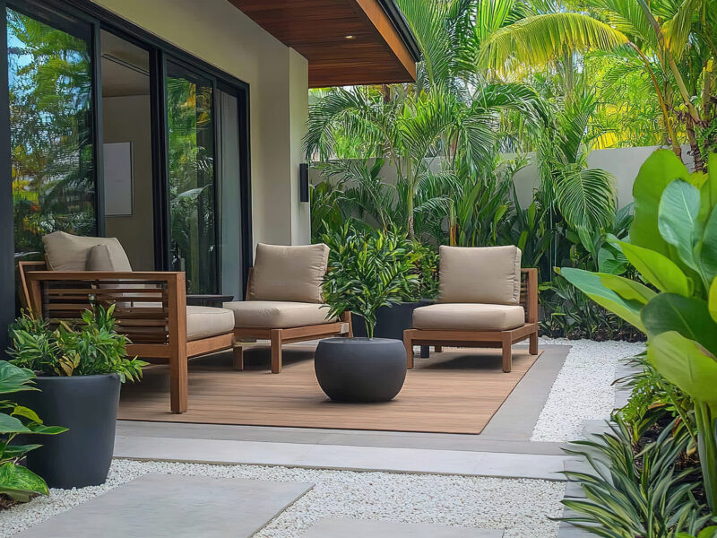 Modern Side Terrace Design with Lush Garden