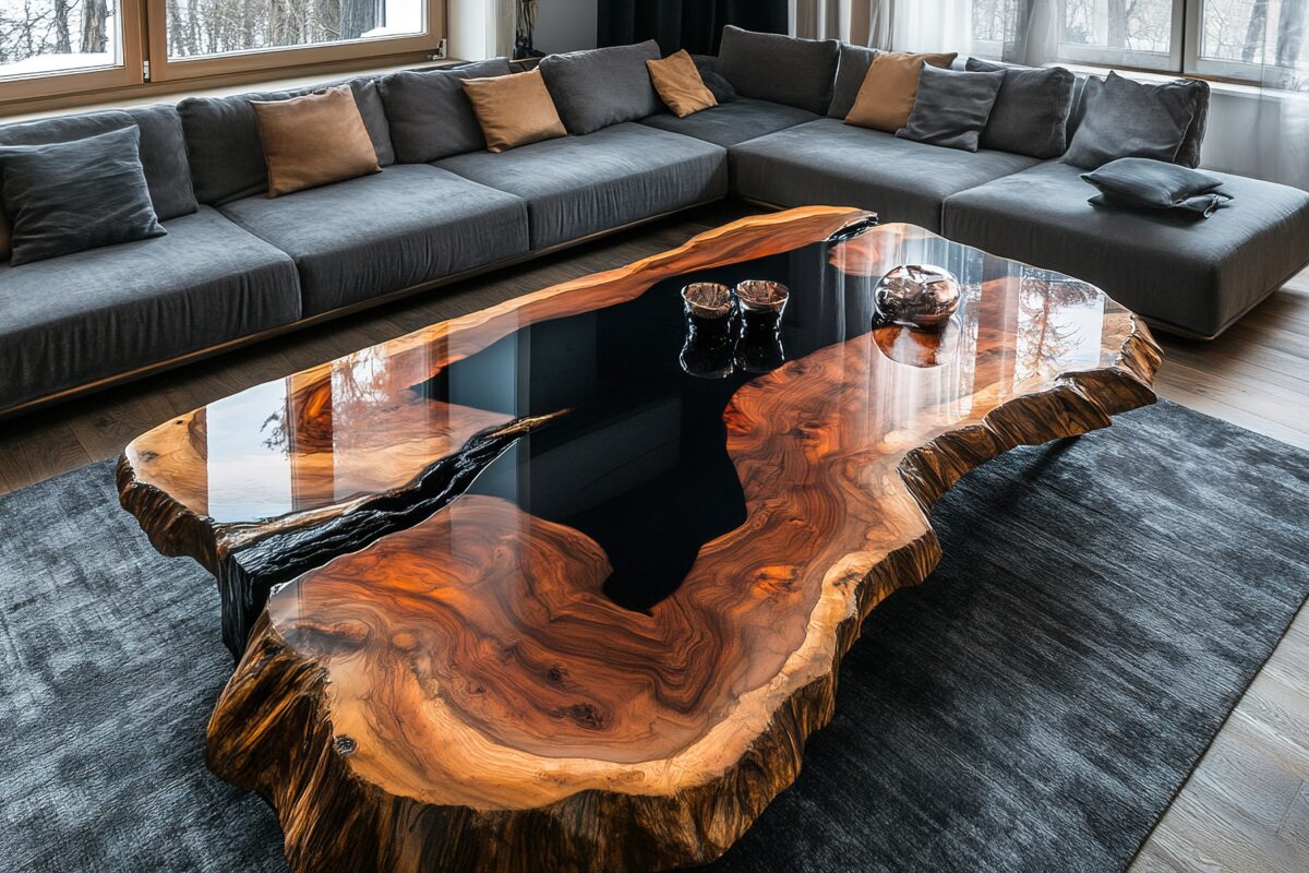 Wood Resin Coffee Table for Living Room