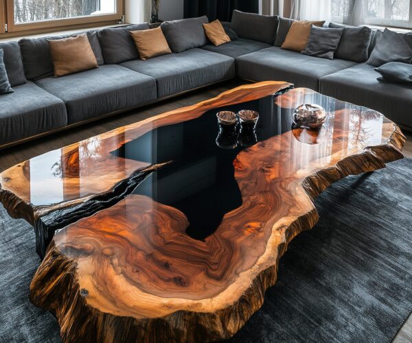 Wood Resin Coffee Table for Living Room